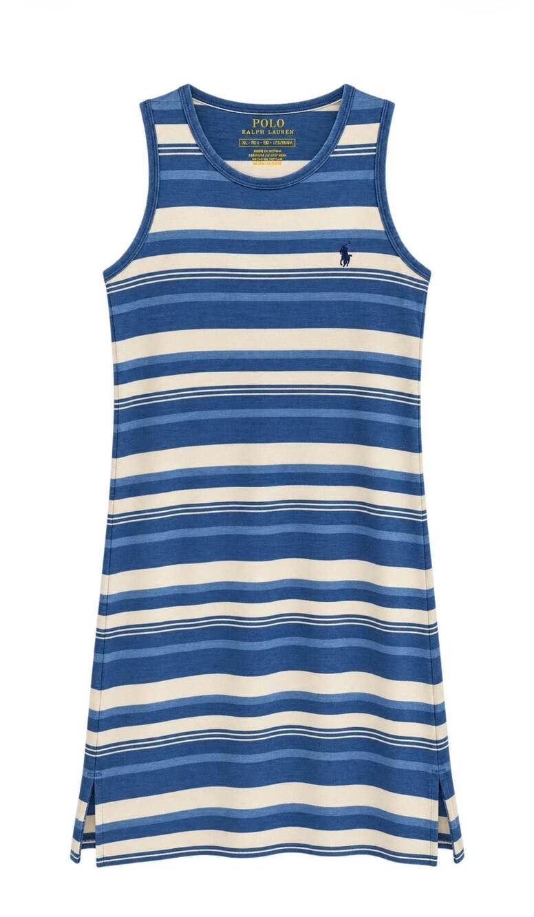 Polo Ralph Lauren Blue cream Striped Sleeveless Tank Dress Sz XL New W/o tags